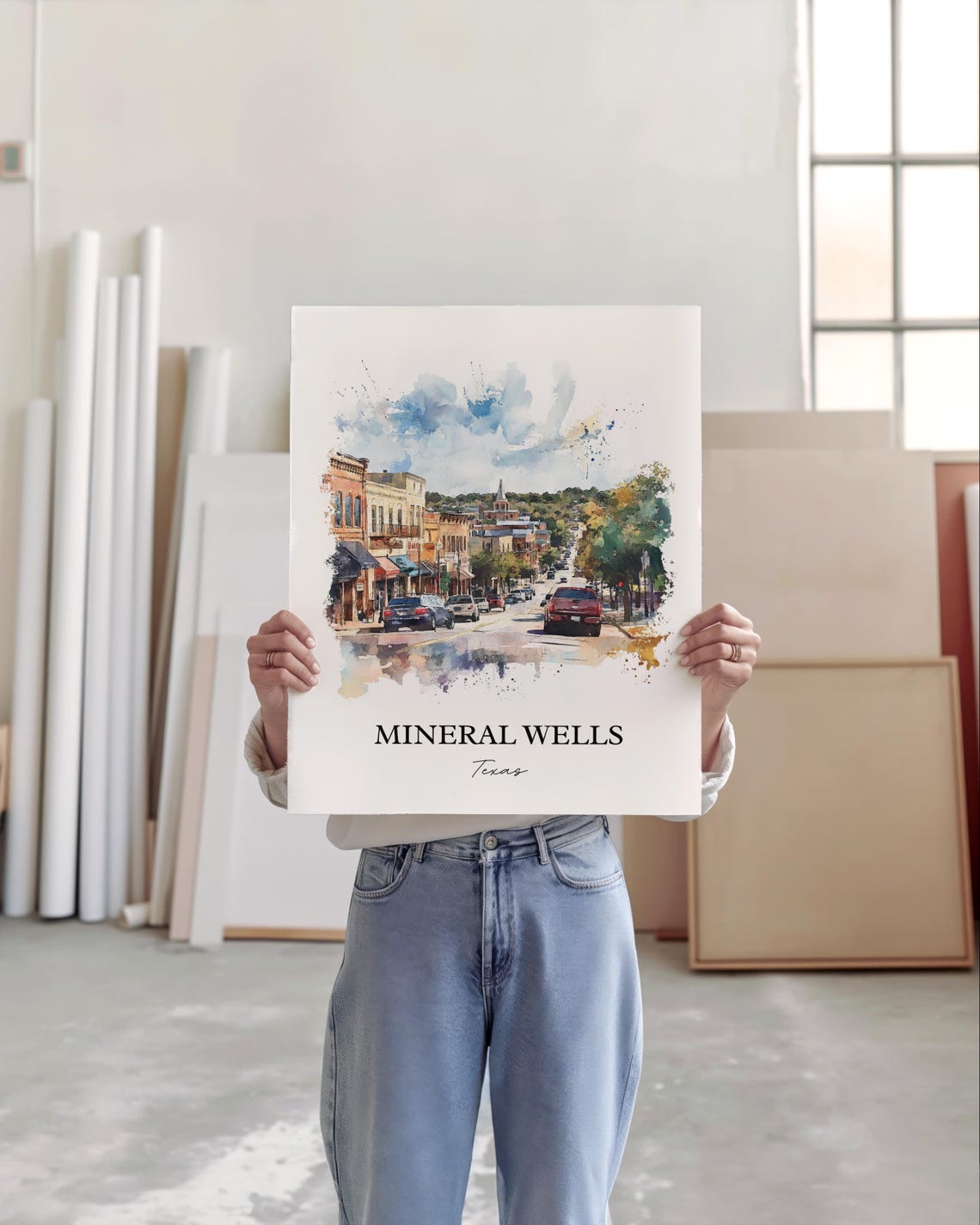 Mineral Wells Texas Historic Downtown Watercolor Travel Gift Poster - Image 4