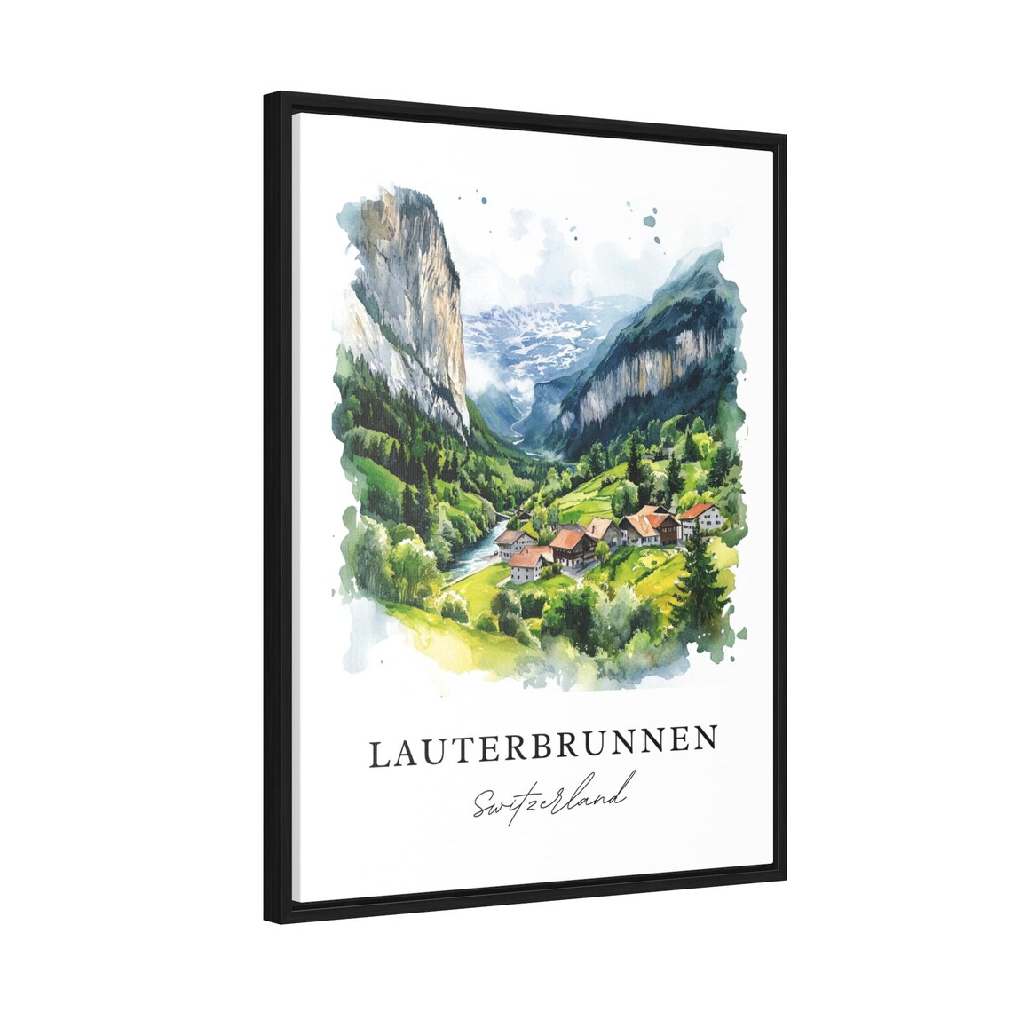 Lauterbrunnen Switzerland Alpine Valley Watercolor Travel Poster - Image 2