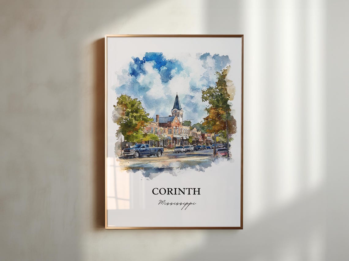 Corinth Mississippi Courthouse Square Clocktower Watercolor Poster - Image 4