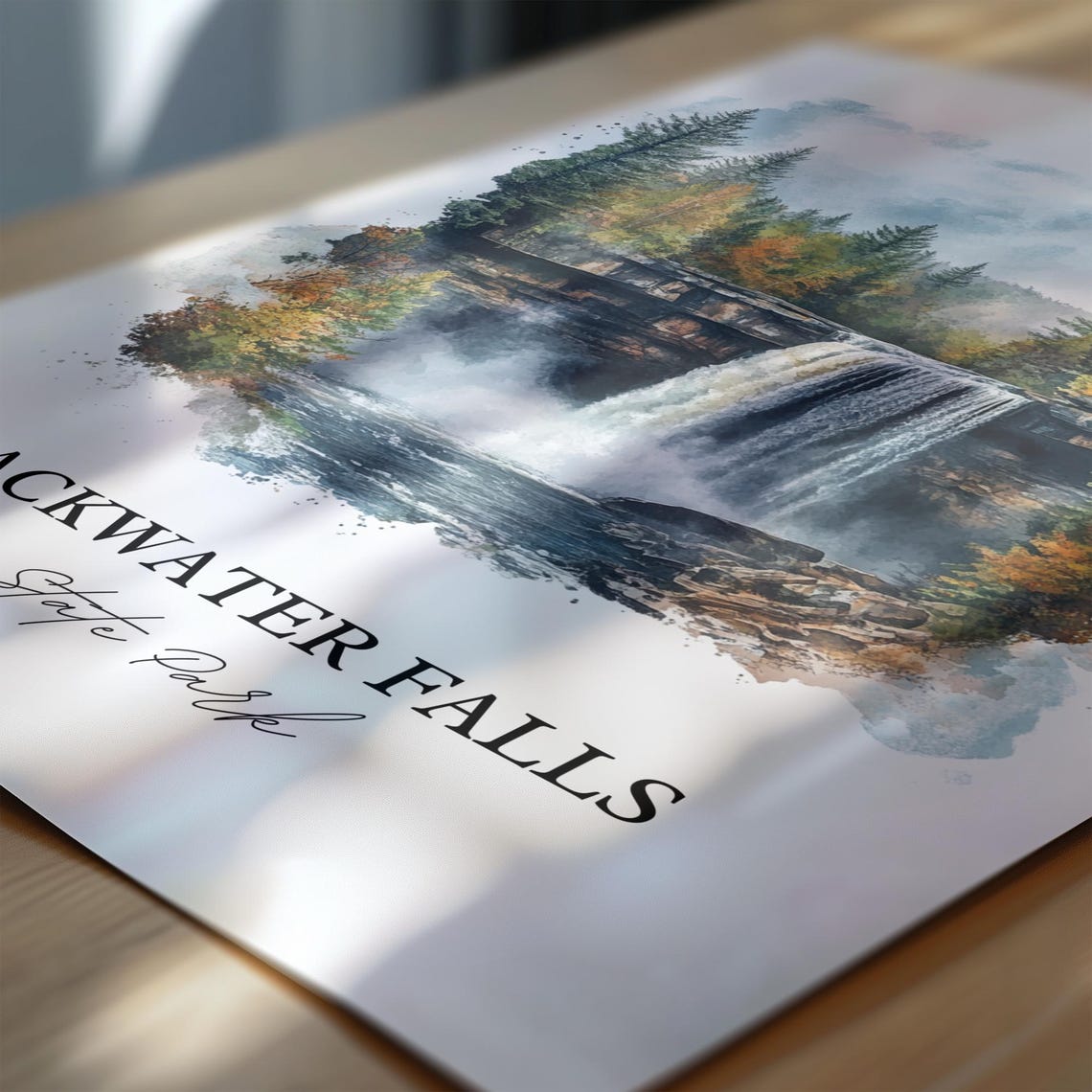 Blackwater Falls State Park Waterfall Forest Watercolor Poster - Image 6