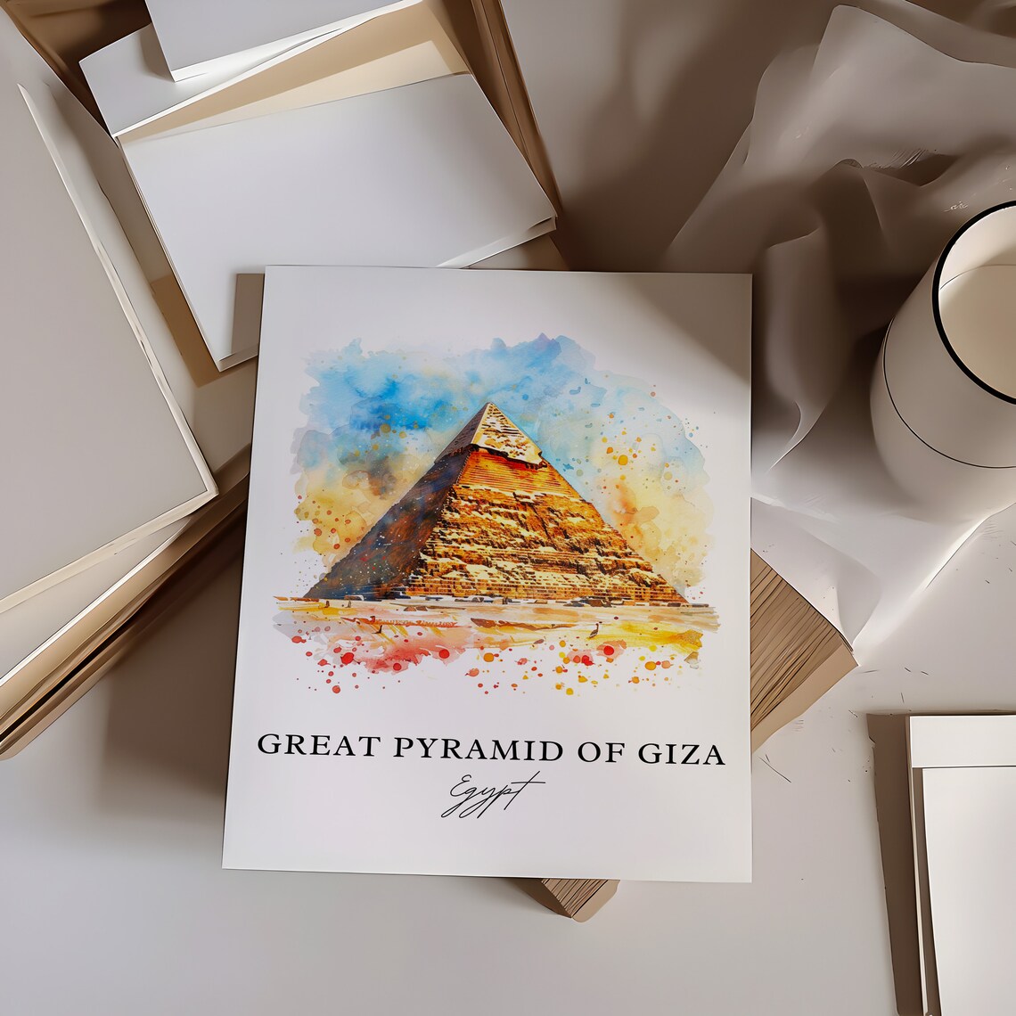 Great Pyramid of Giza Egypt Desert Watercolor Landmark Travel Poster - Image 6
