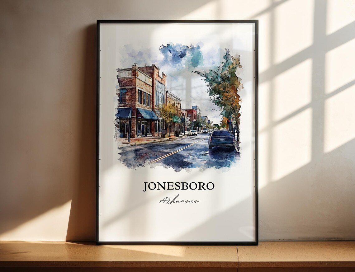 Jonesboro Arkansas Brick Storefront Street Watercolor Travel Poster - Image 4
