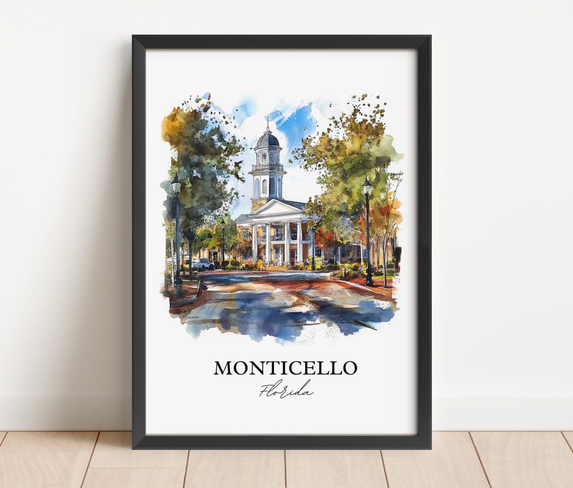 Monticello Florida Historic Courthouse Watercolor Travel Gift Poster - Image 4
