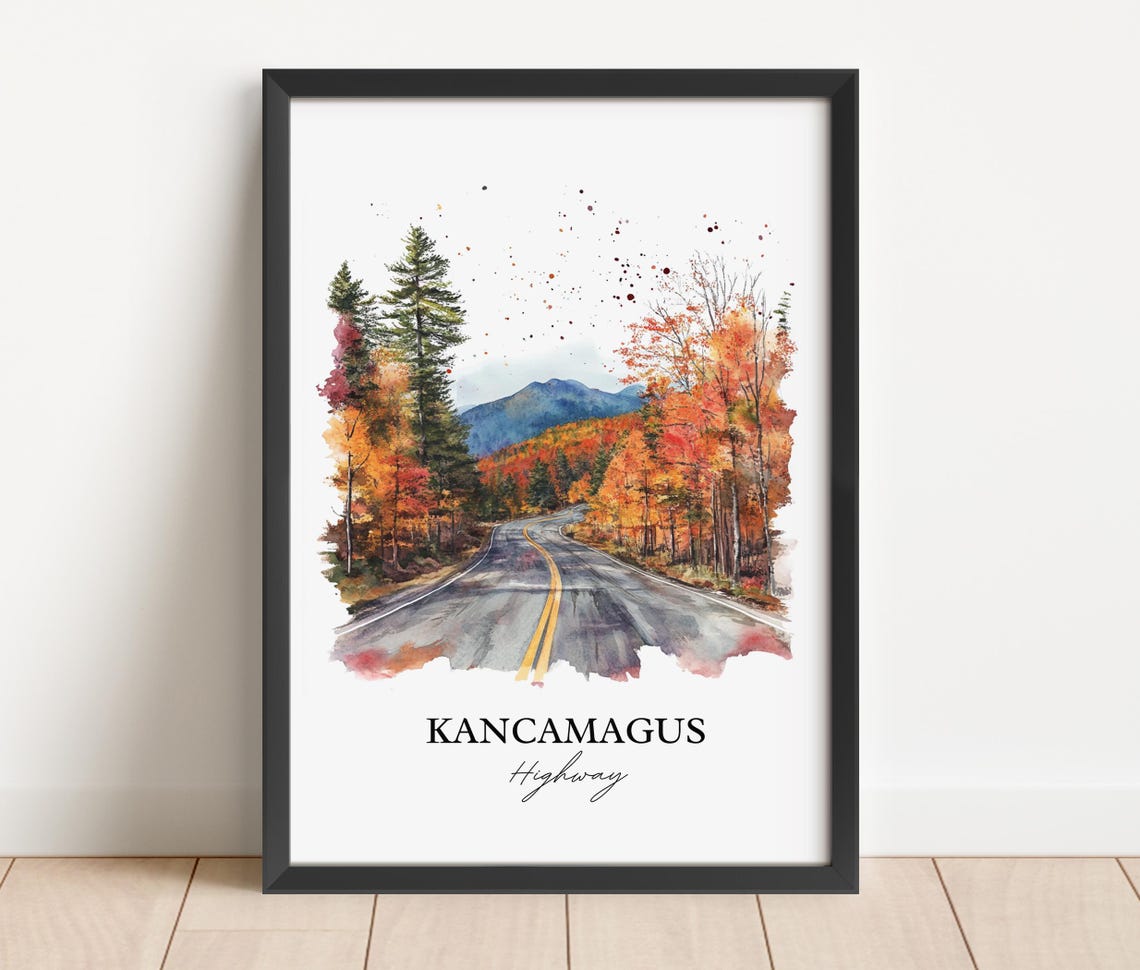 Kancamagus Highway Fall Foliage Mountain Road Watercolor Poster - Image 4