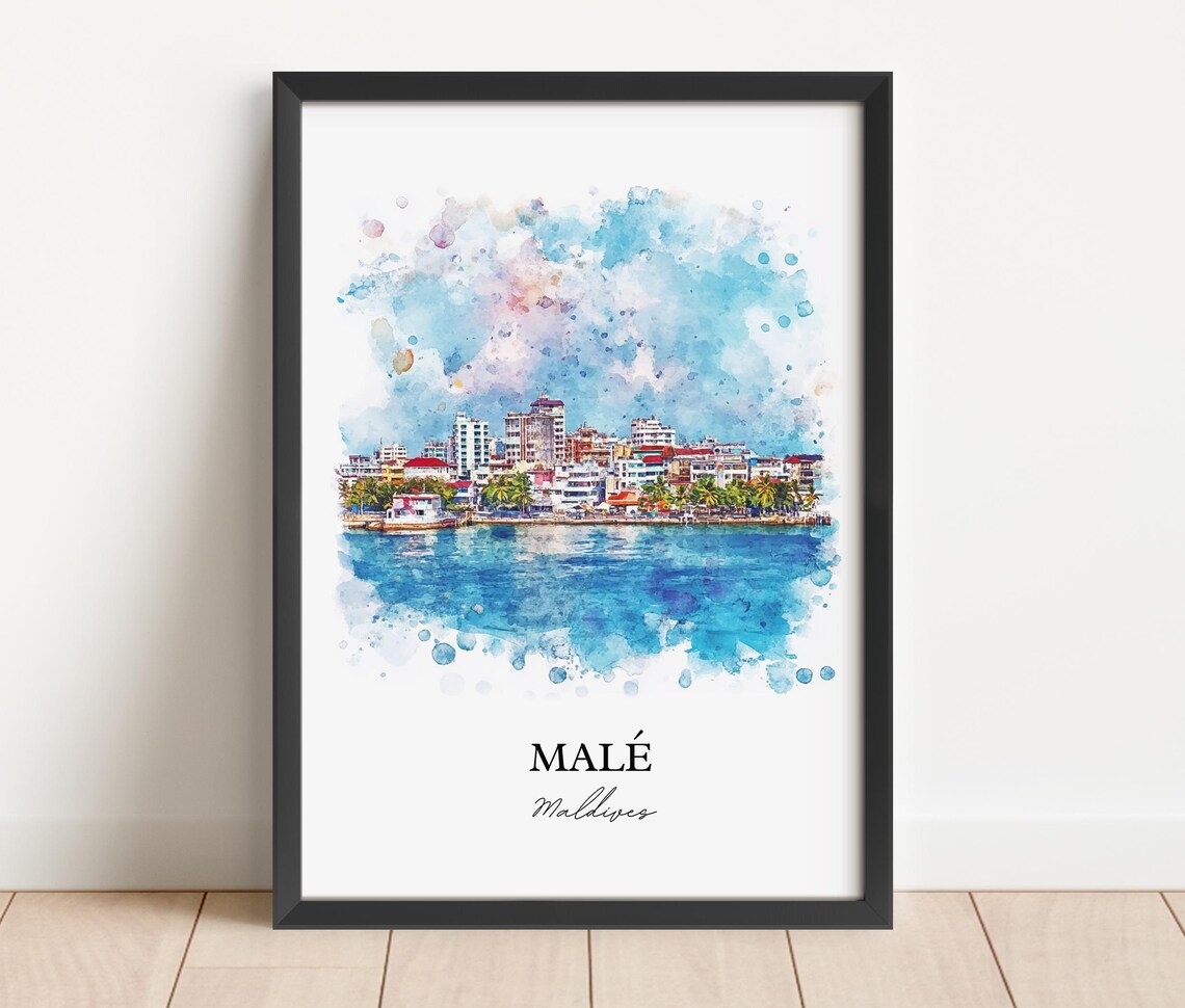 Malé Maldives Watercolor Tropical Island Capital Skyline Sea Poster - Image 5