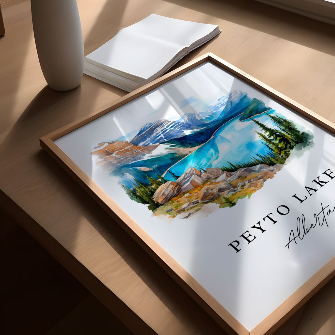 Peyto Lake Alberta Canada Turquoise Mountain Lake Watercolor Poster - Image 5