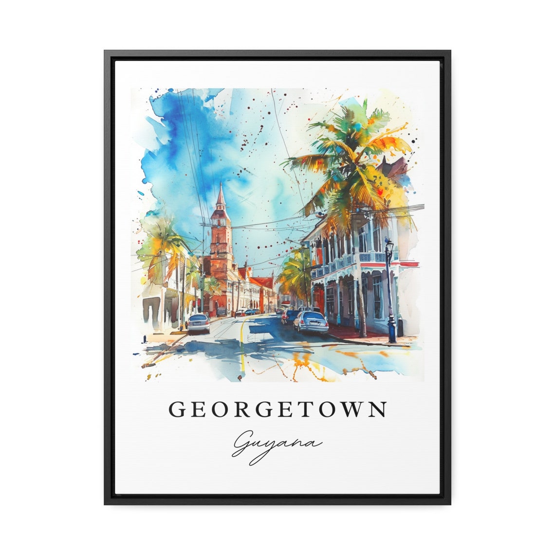 Georgetown Guyana Colonial Street Watercolor City Scene Poster - Image 2