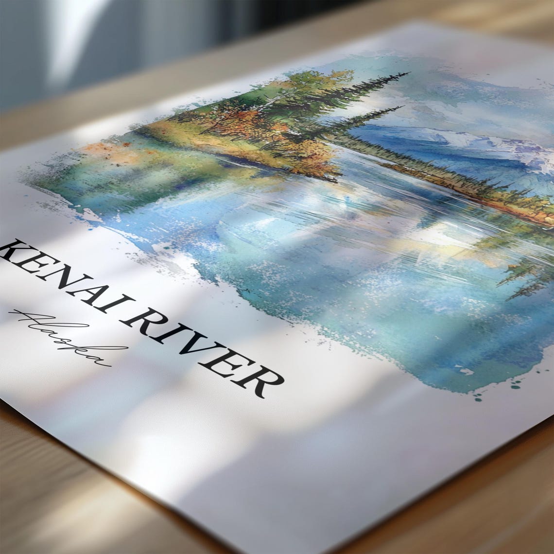 Kenai River Alaska Mountain Reflection Watercolor River Poster - Image 6