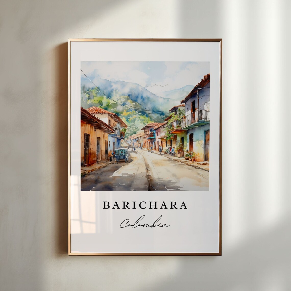 Barichara Colombia Colonial Street Mountains Watercolor Poster