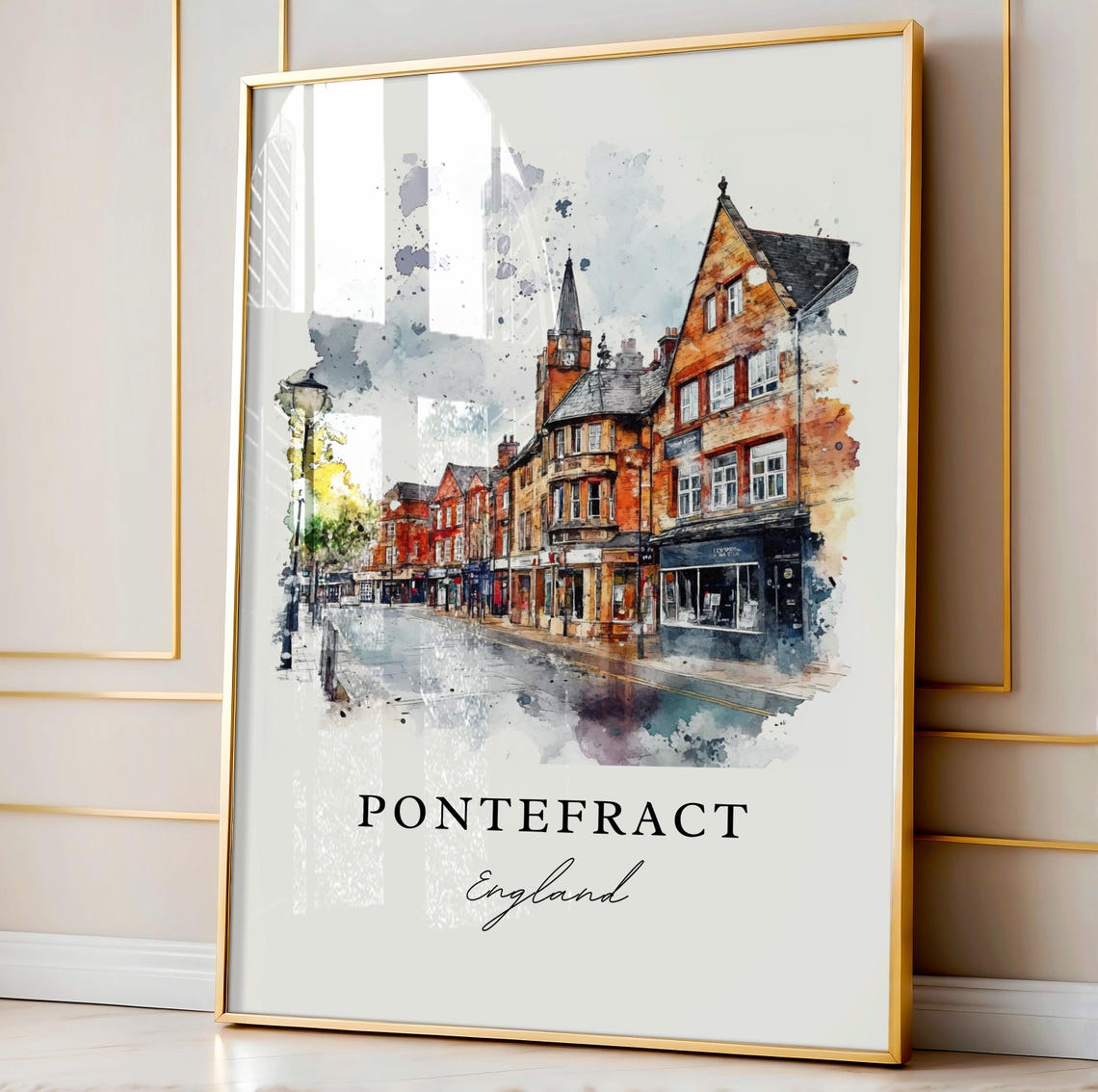 Pontefract England Historic Brick Town Street Watercolor Poster - Image 4