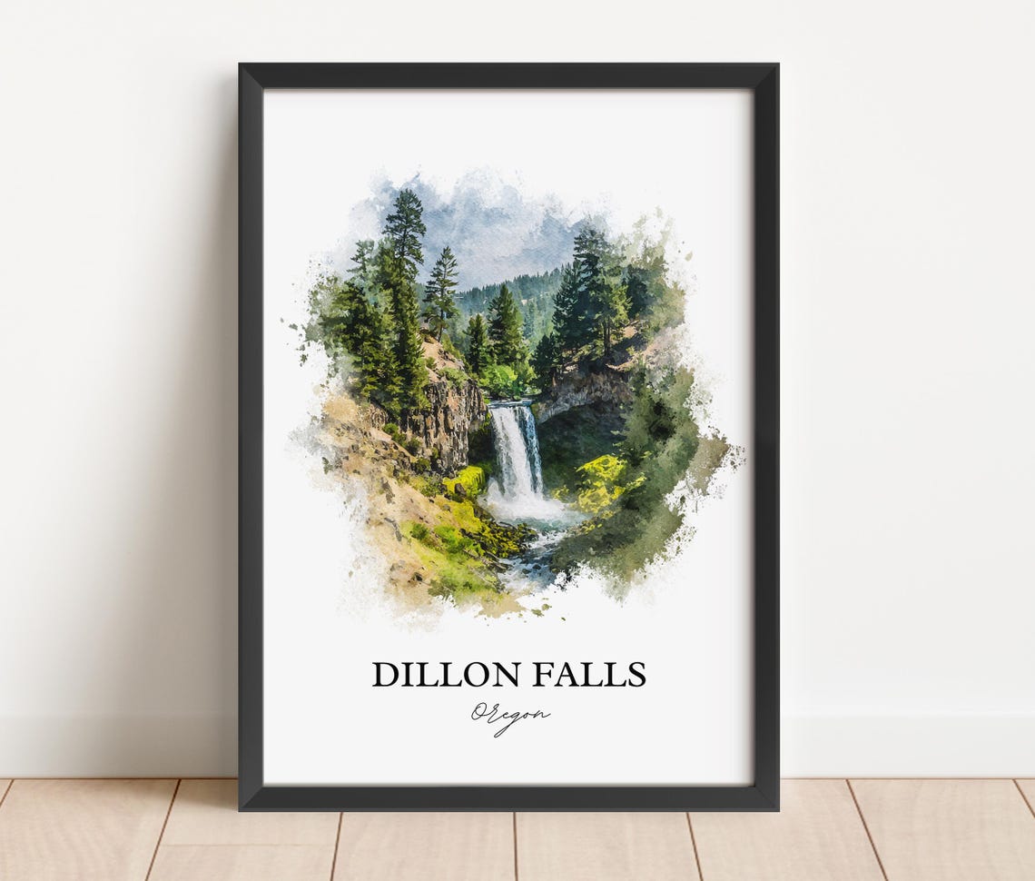 Dillon Falls Oregon Forest Waterfall Watercolor Nature Poster - Image 6