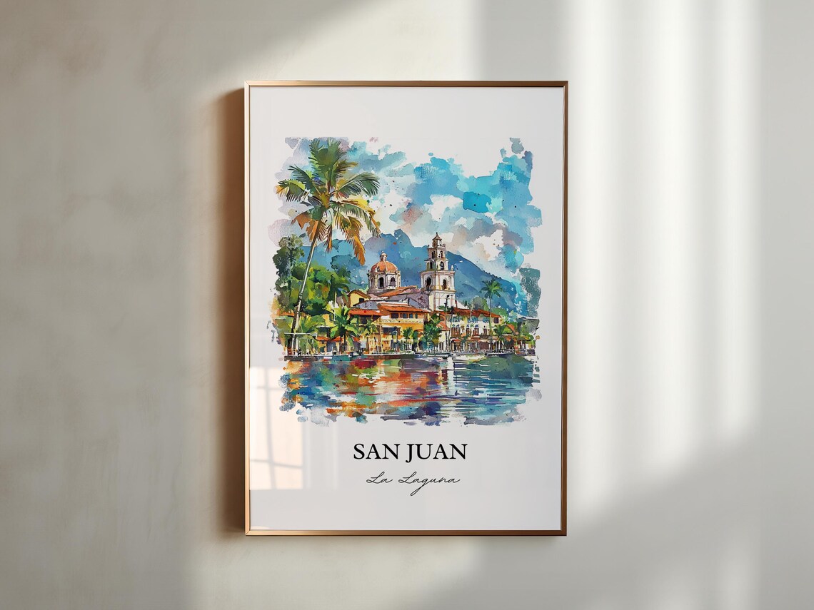 San Juan La Laguna Guatemala Lakeside Church Watercolor Poster - Image 4