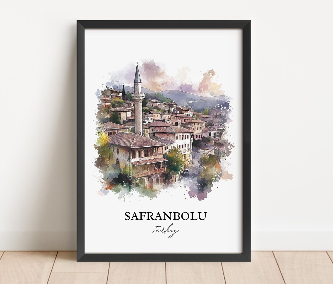 Safranbolu Turkey Watercolor Ottoman Houses Minaret Travel Poster - Image 3