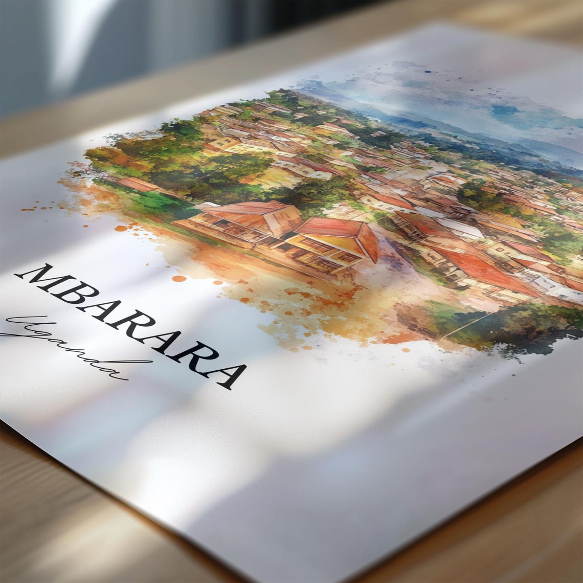 Mbarara Uganda Hilltop Town Aerial Watercolor Travel Art Poster - Image 7