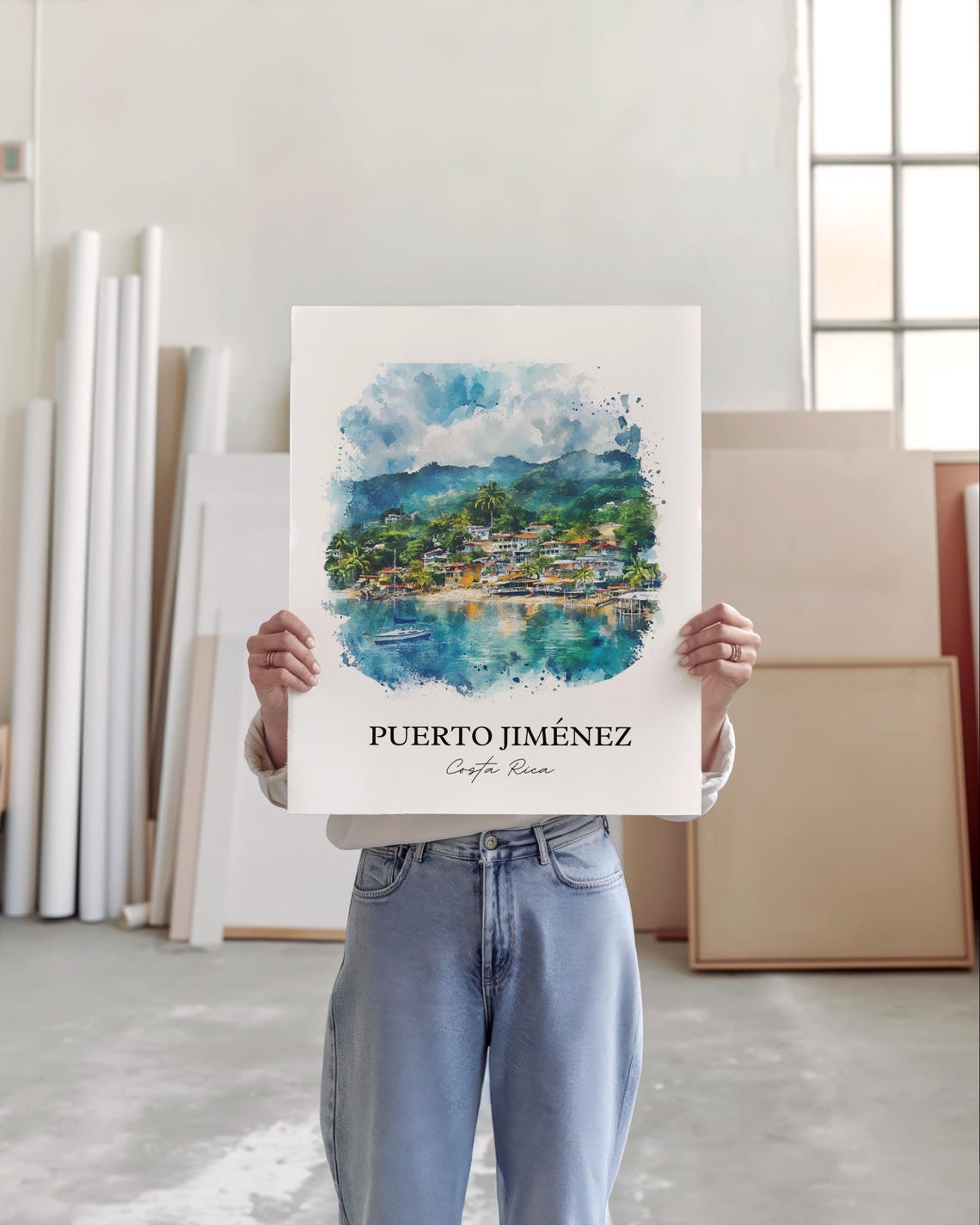 Puerto Jiménez Costa Rica Harbor Boats Watercolor Travel Poster - Image 4