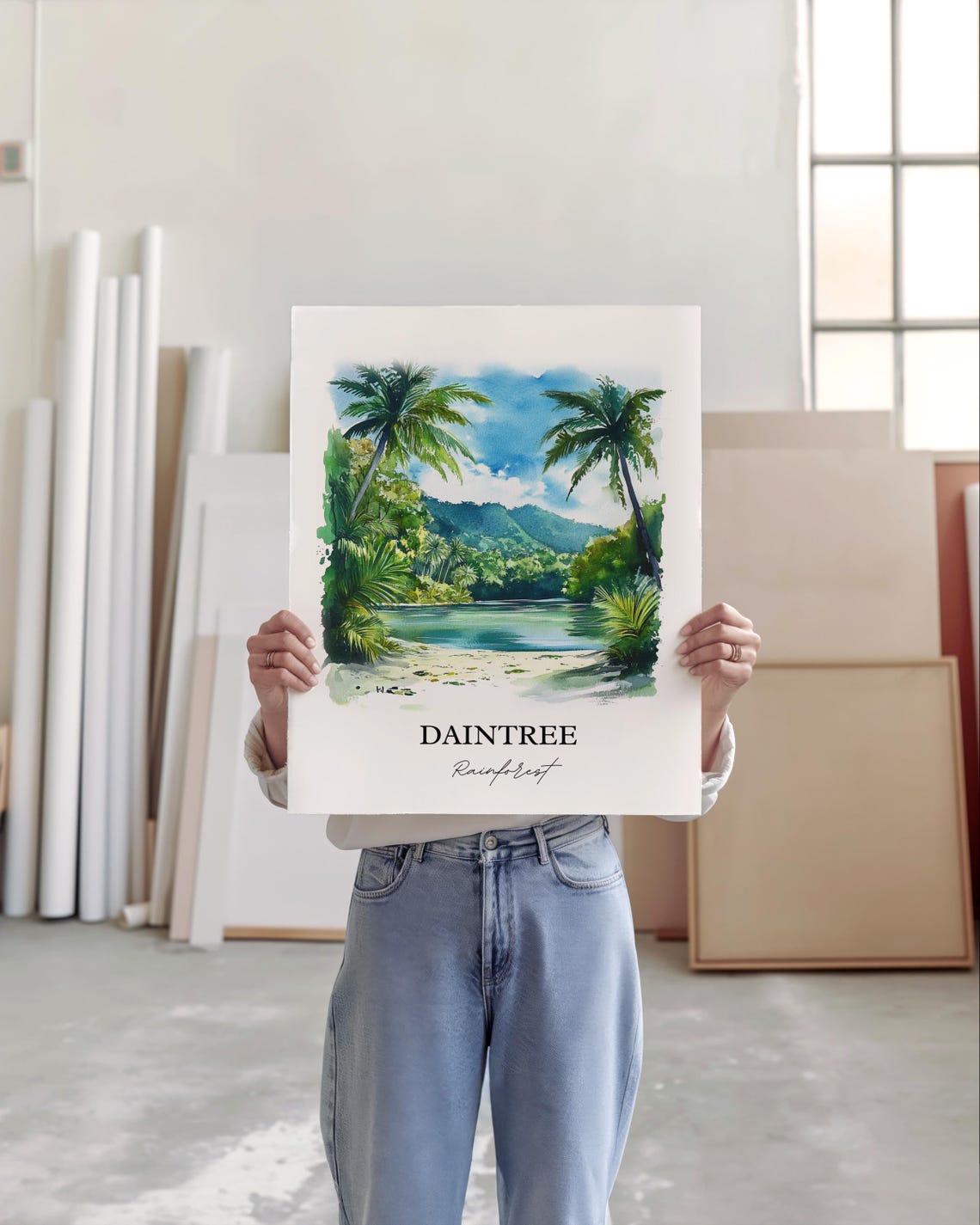Daintree Rainforest River Palm Trees Watercolor Tropical Art Poster - Image 4