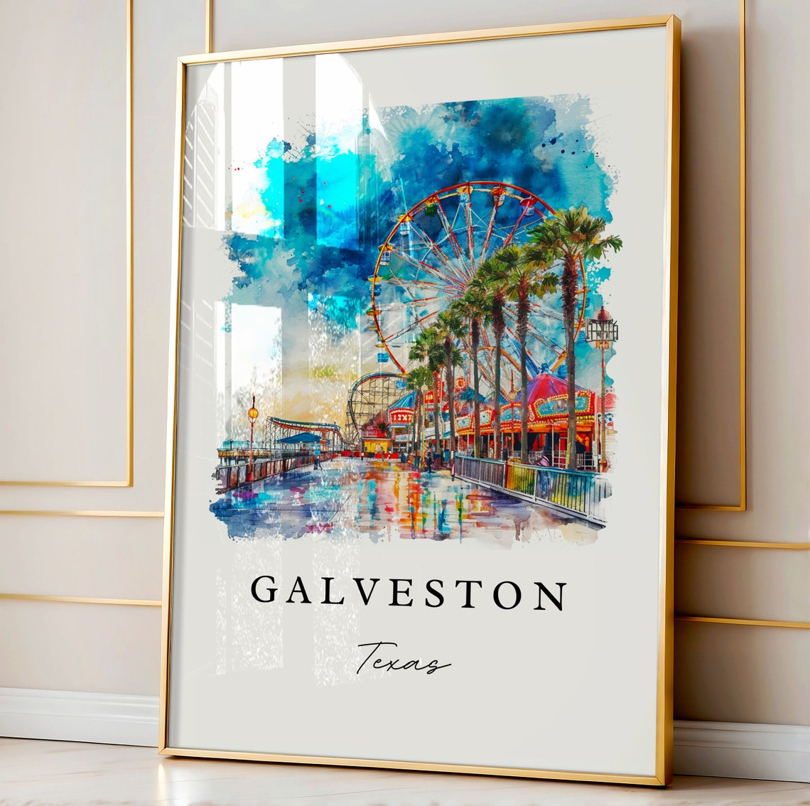 Galveston TX Travel Poster, Custom Text Art Print - Image 4