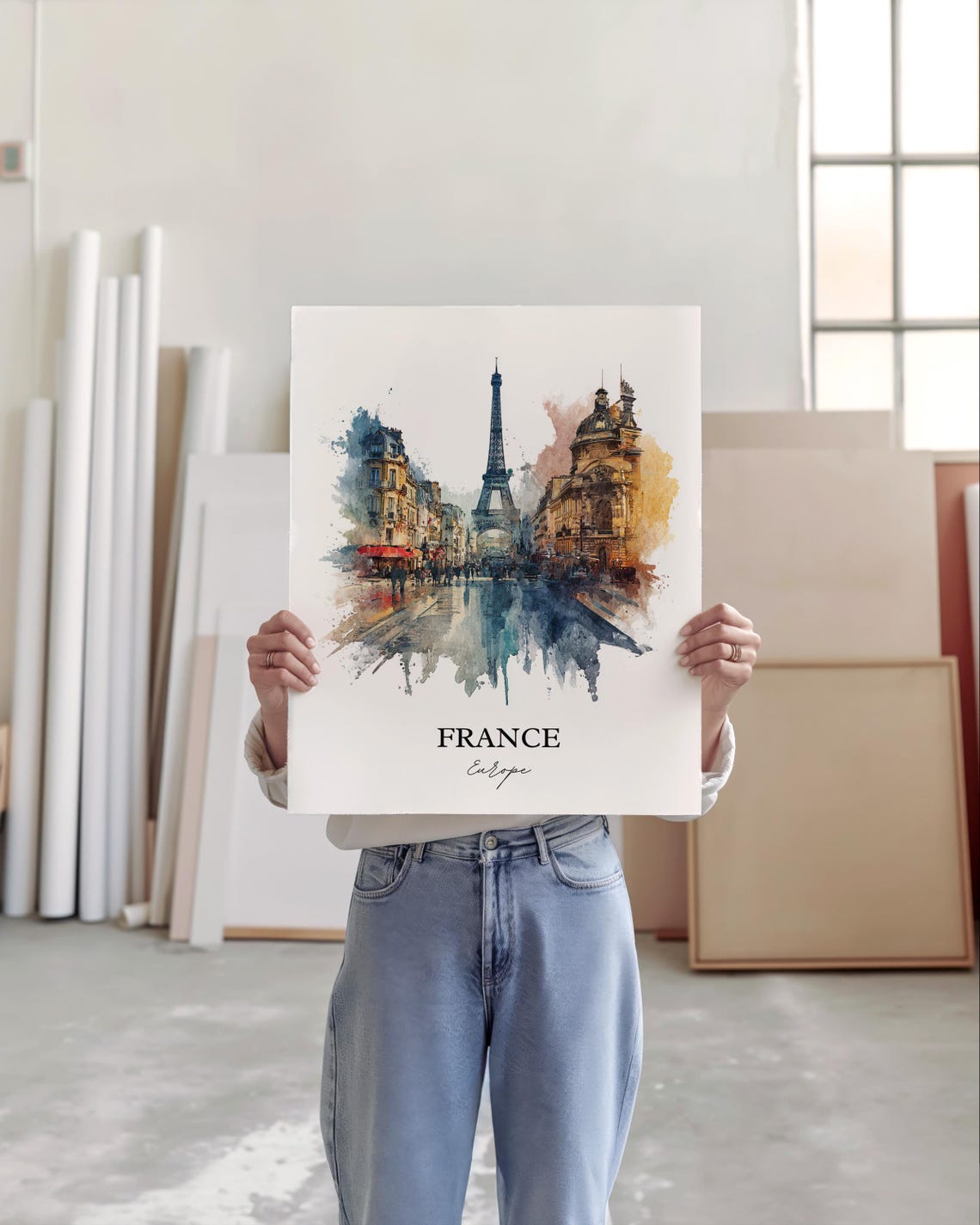 France Paris Eiffel Tower Street Watercolor Europe Travel Poster - Image 3