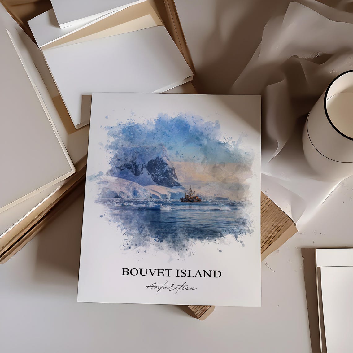 Bouvet Island Remote Watercolor Snowy Peaks Ship Travel Poster - Image 3