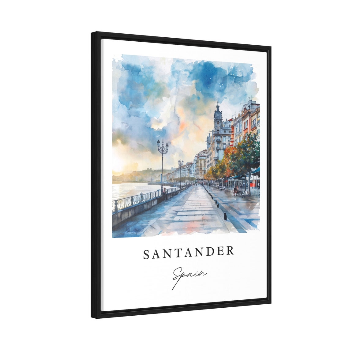 Santander Spain Waterfront Promenade Watercolor Travel Poster - Image 2