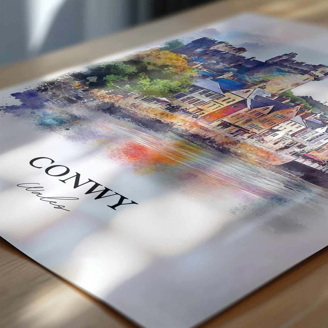 Conwy Wales Castle Harbour Watercolor Medieval Town Travel Poster - Image 6
