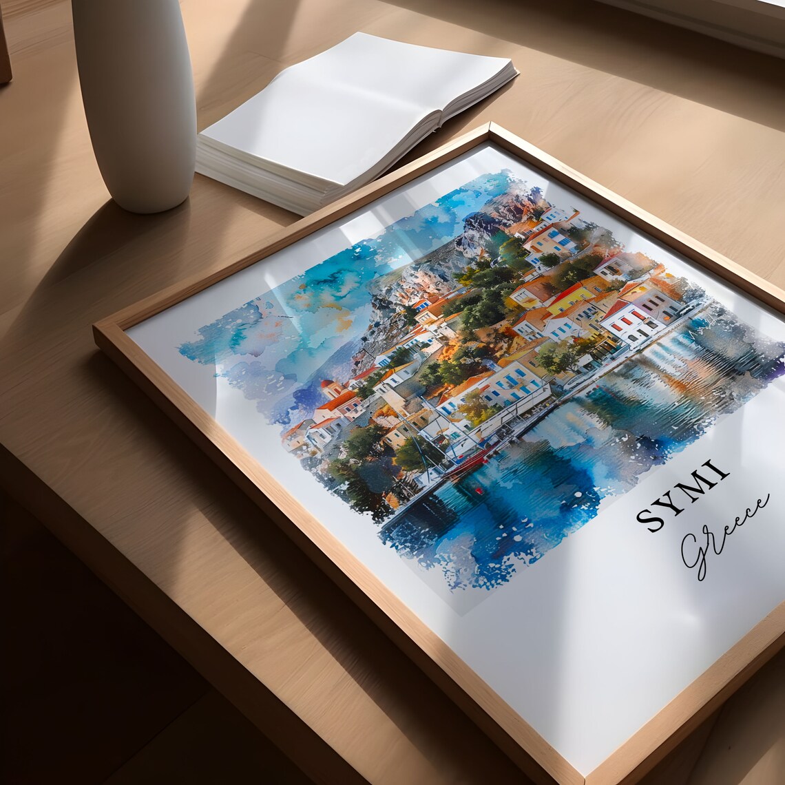 Symi Greece Dodecanese Harbor Island Watercolor Village Poster - Image 5