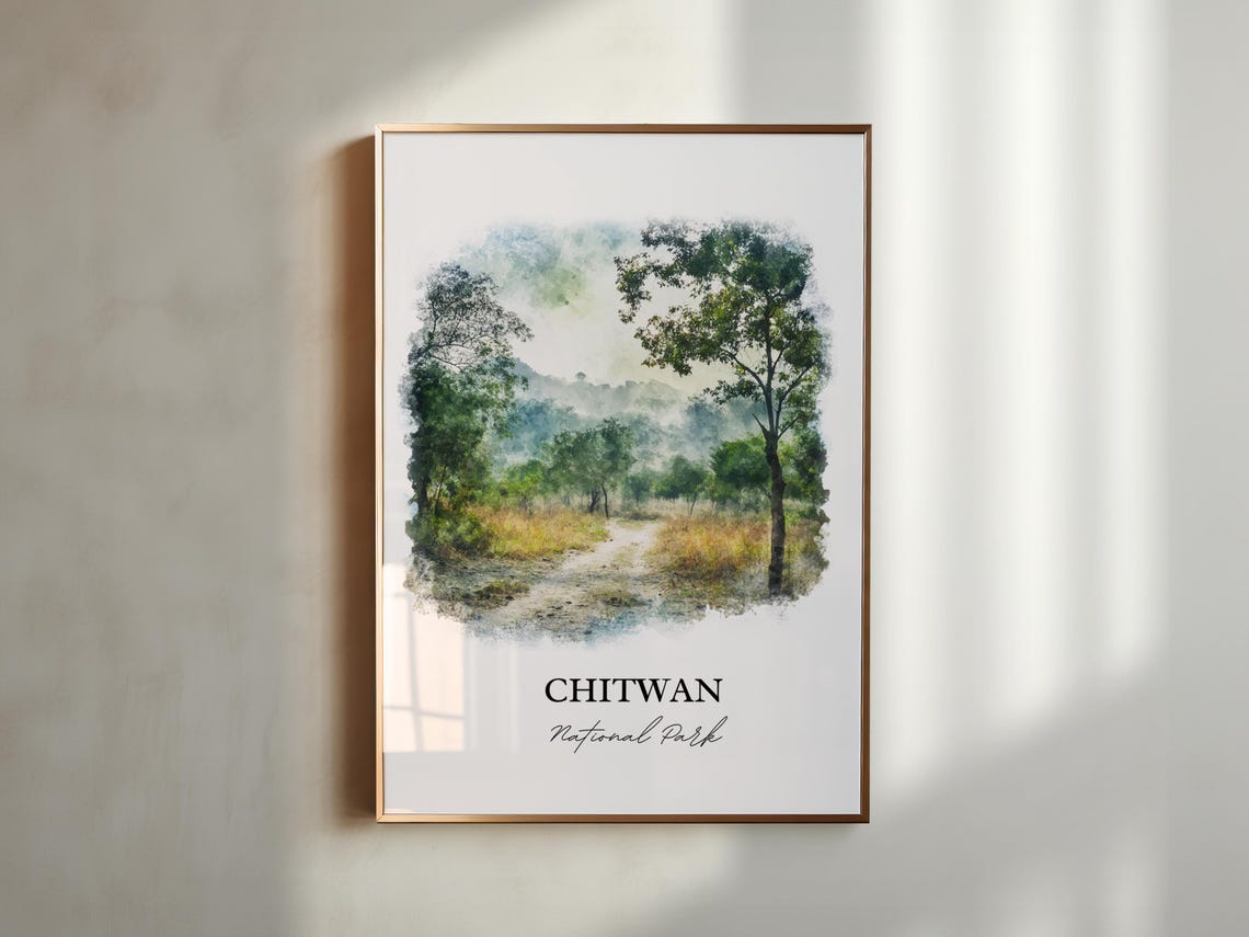 Chitwan National Park Nepal Watercolor Jungle Trail Travel Poster - Image 5