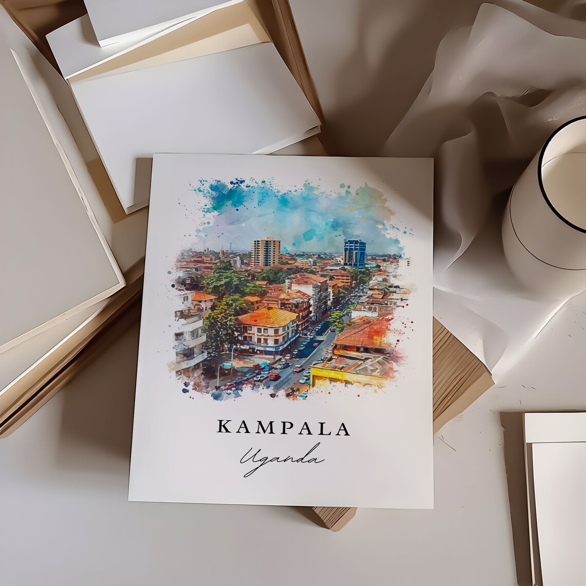 Kampala Uganda Bustling City Street Watercolor Travel Poster - Image 7