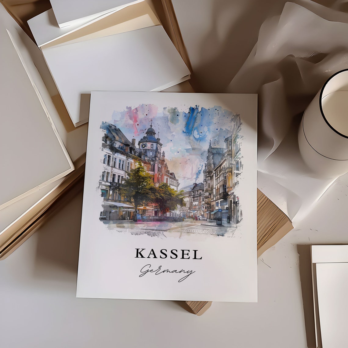 Kassel Germany Watercolor Old Town Street Architecture Art Poster - Image 6