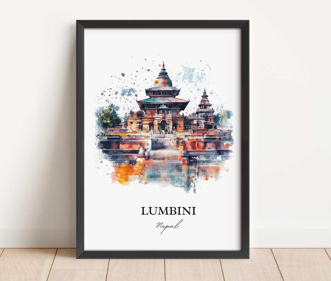 Lumbini Nepal Watercolor Sacred Pilgrimage Temples Travel Poster - Image 4
