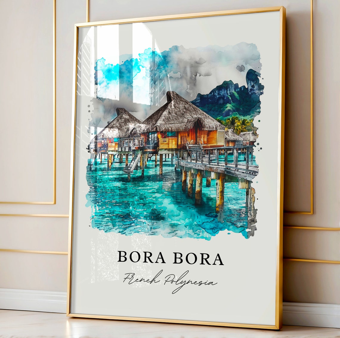 Bora, French Polynesia Watercolor Travel Poster - Image 3