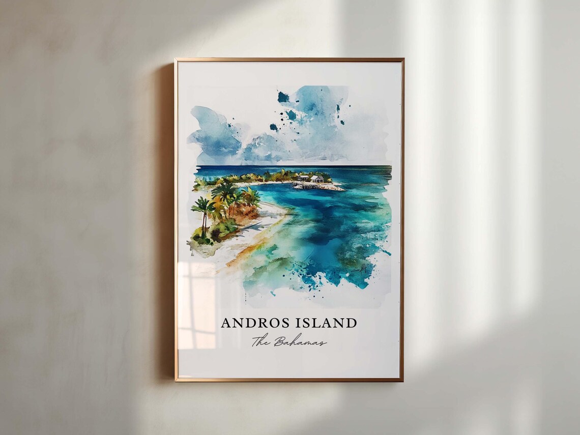 Andros Island Watercolor Bahamas Travel Poster - Image 4
