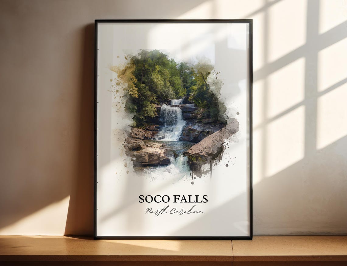 Soco Falls North Carolina Blue Ridge Mountain Waterfall Travel Poster