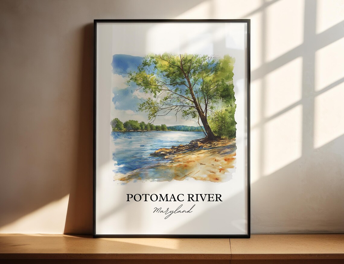 Potomac River Maryland Riverside Tree Watercolor Nature Poster