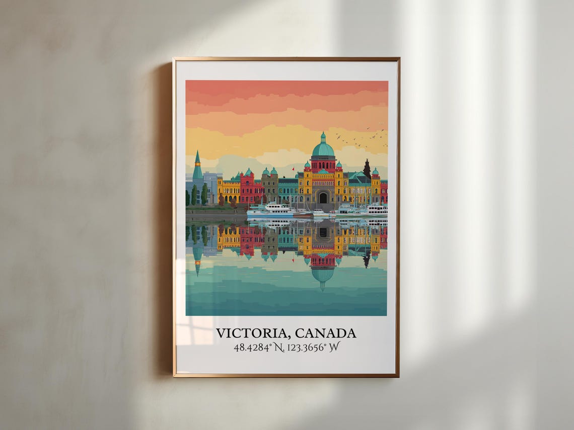 Victoria Canada Harbor Reflection Sunset Skyline Travel Poster - Image 3