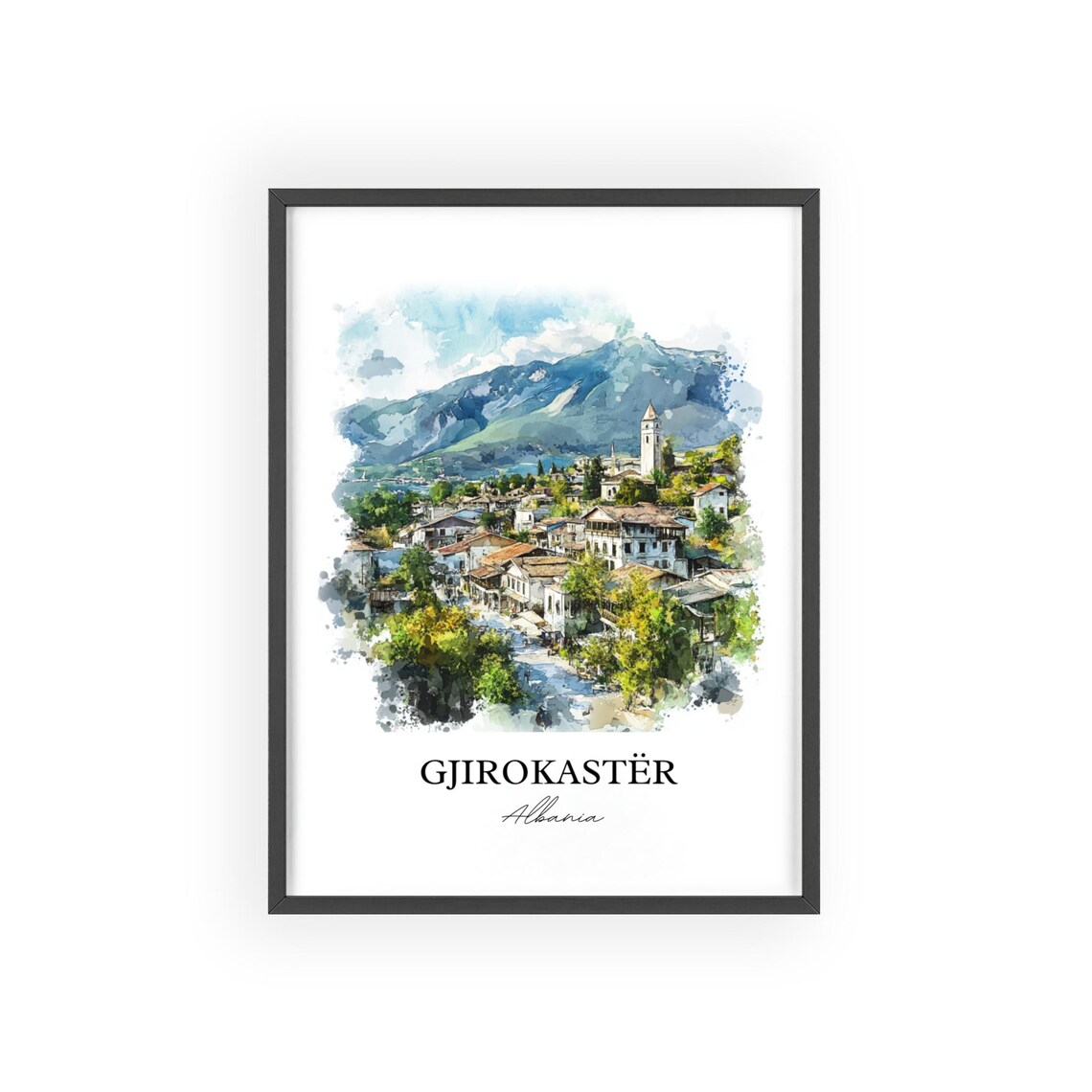 Gjirokastër Albania Historic Hill Town Watercolor Travel Poster - Image 2