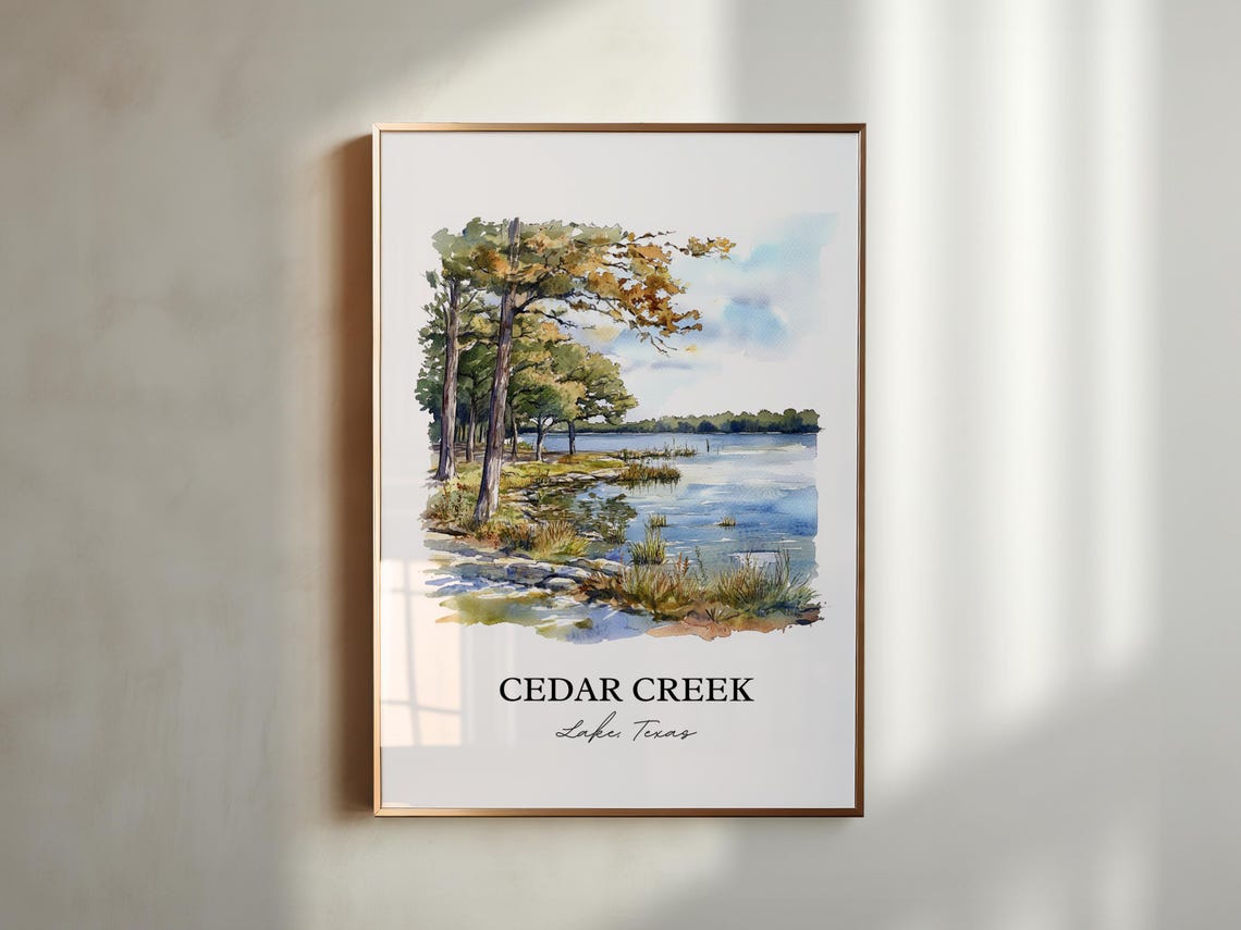 Cedar Creek Lake Texas Pine Shoreline Scenic Watercolor Poster - Image 5