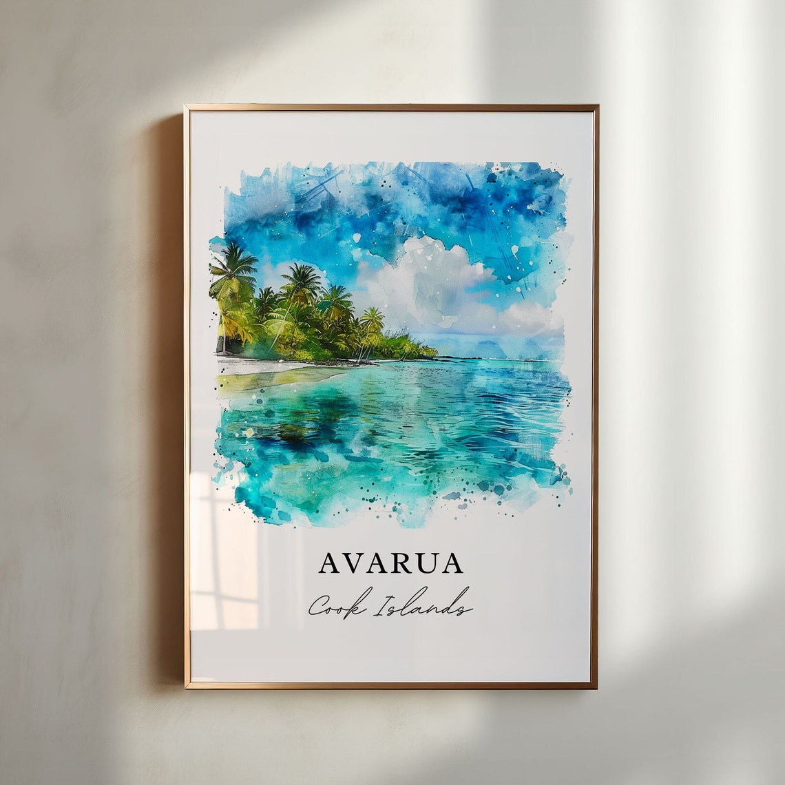 Avarua Cook Islands Turquoise Lagoon Beach Watercolor Travel Print