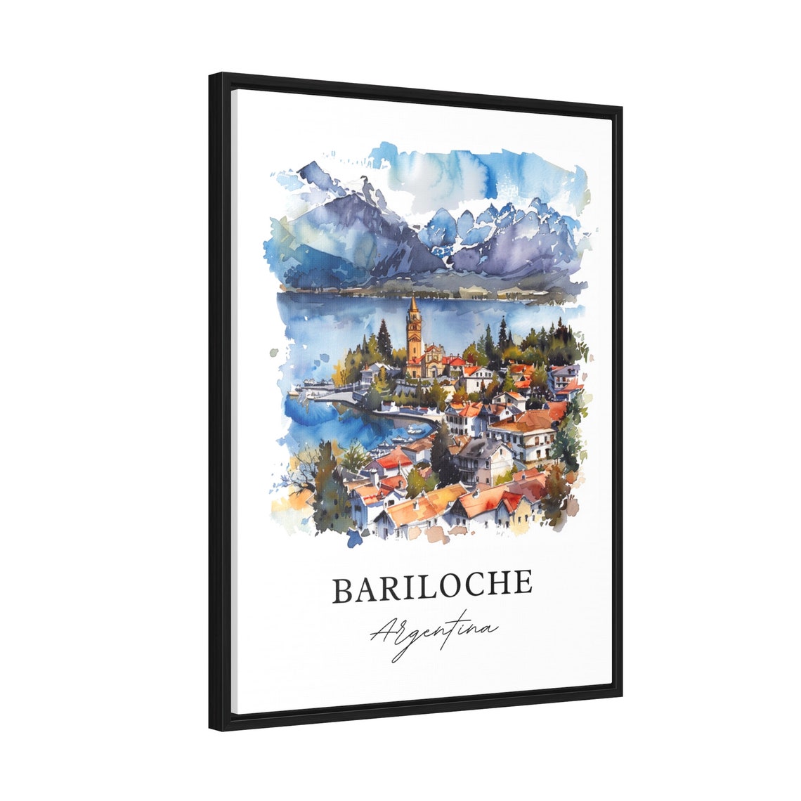 Bariloche Argentina Watercolor Lakeside Town Andes Mountains Poster - Image 2
