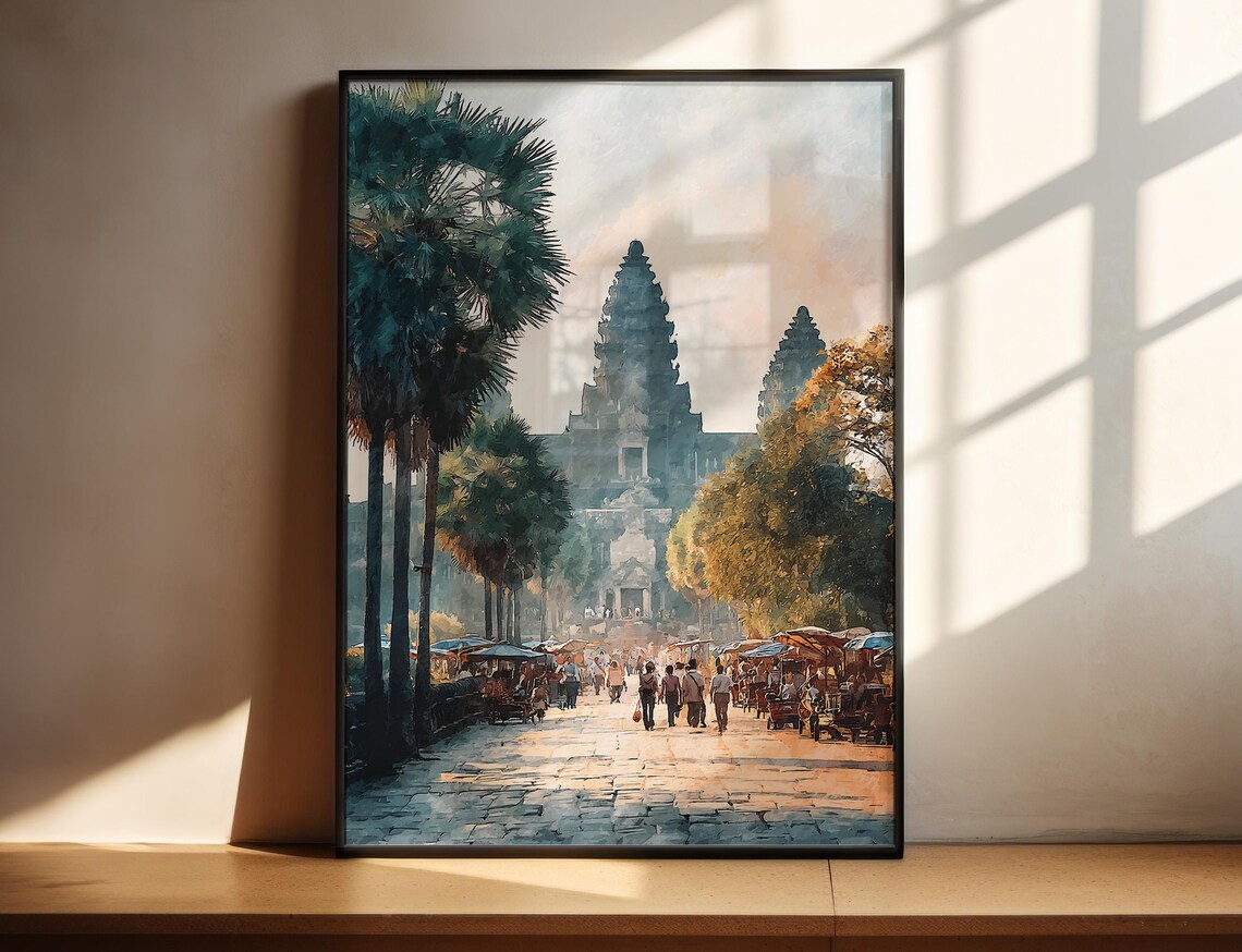 Angkor Wat Siem Reap Cambodia Watercolor Temple Travel Art Poster