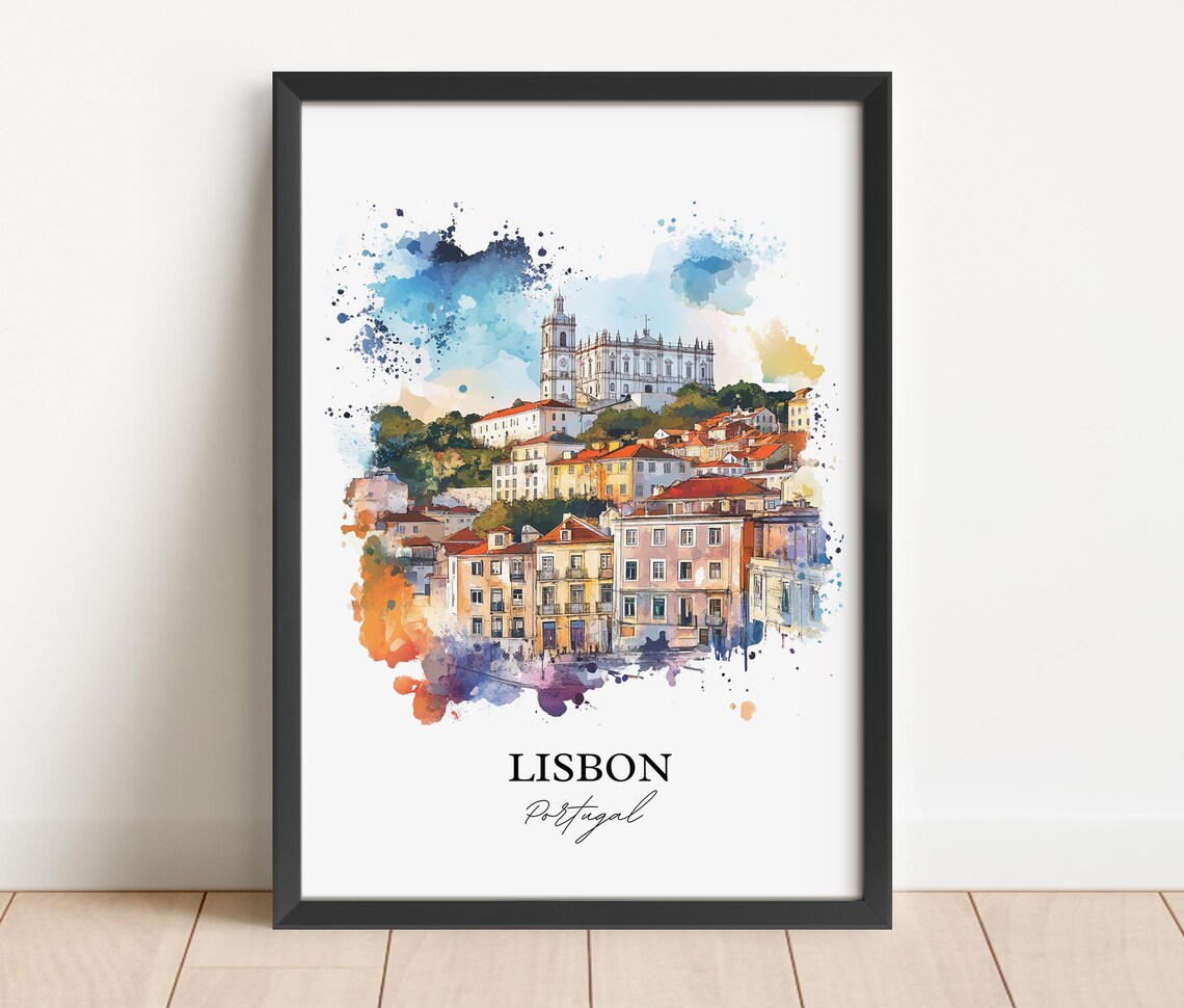 Lisbon Portugal Hillside Alfama Church Watercolor Travel Poster - Image 5