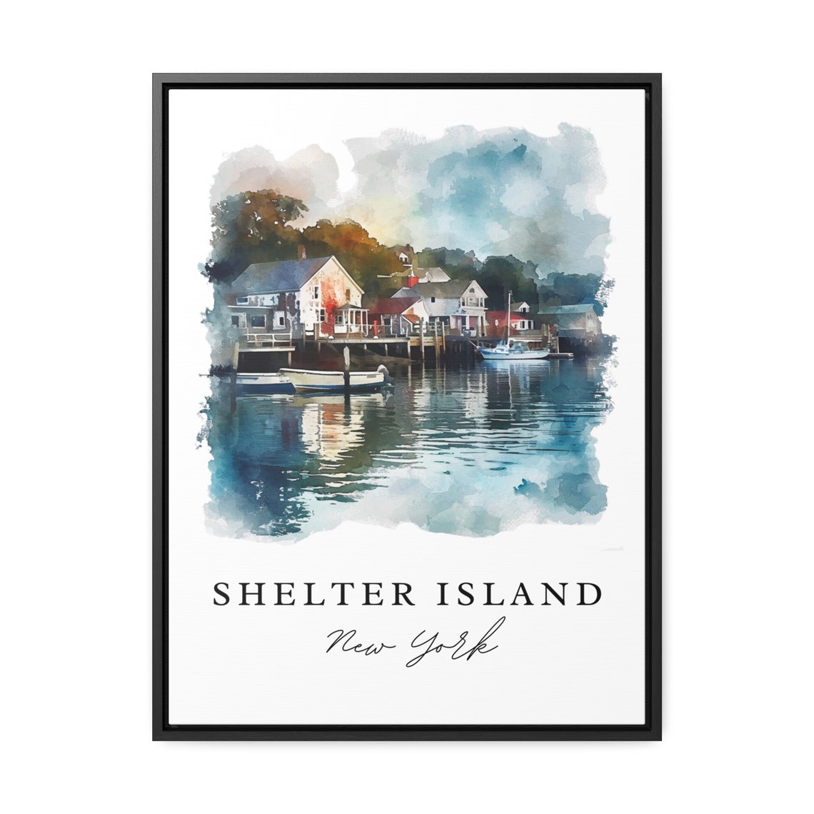 Shelter Island New York Watercolor Harbor Boats Waterfront Poster - Image 2