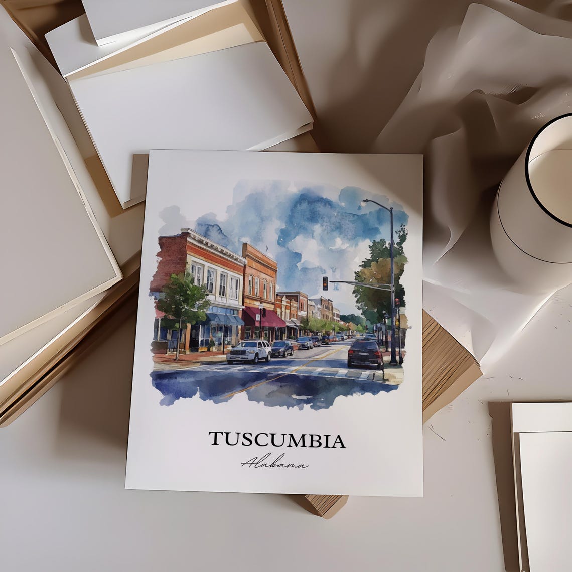 Tuscumbia Alabama Brick Downtown Watercolor Travel Gift Poster - Image 3