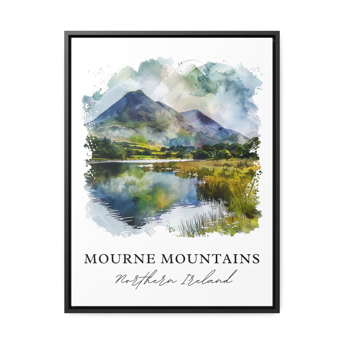 Mourne Mountains Northern Ireland Lake Reflection Watercolor Poster - Image 3