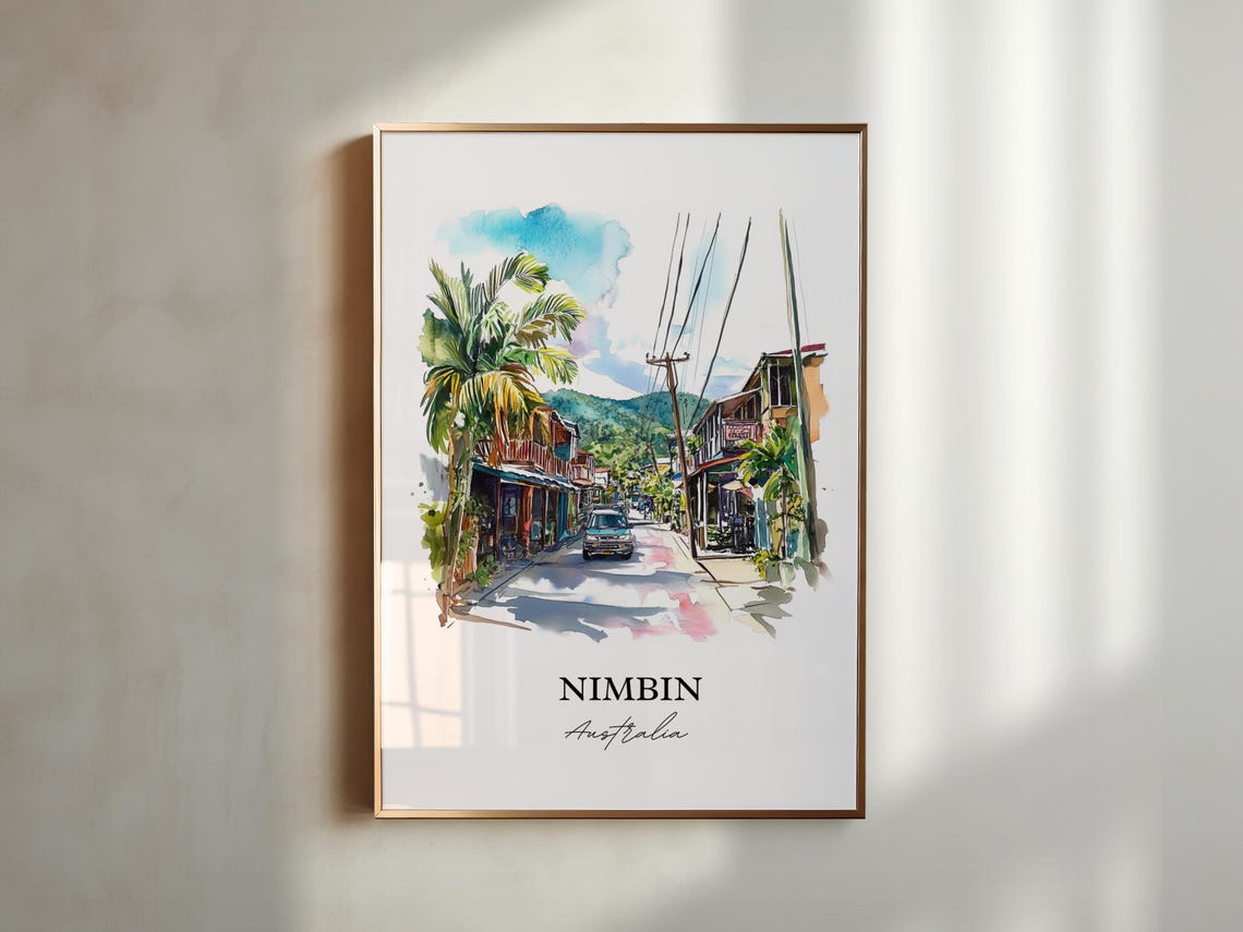Nimbin Australia Tropical Village Street Watercolor Art Print - Image 4