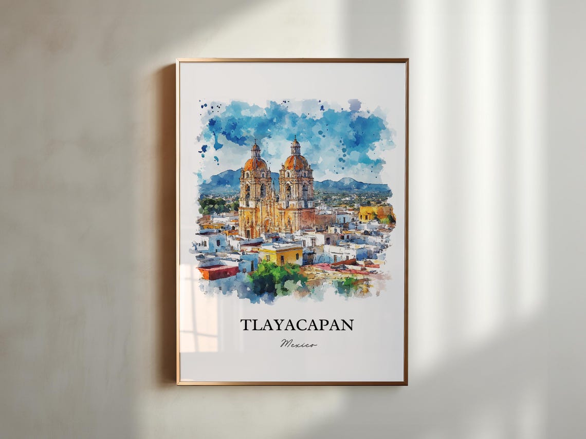 Tlayacapan Mexico Watercolor Twin Domes Church Rooftops Poster - Image 4