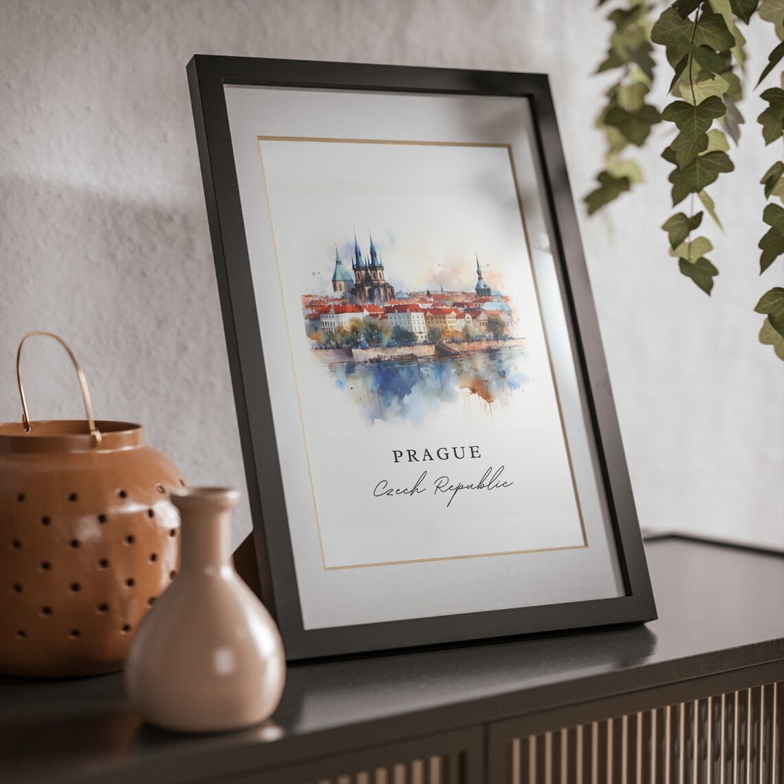 Prague Czech Republic Old Town Square Watercolor Europe Travel Poster - Image 2