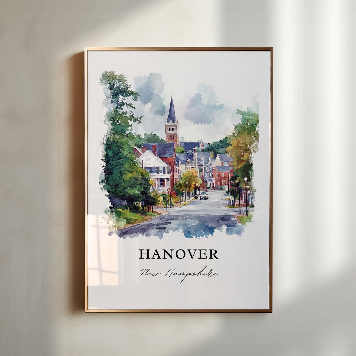 Hanover NH Watercolor Travel Poster, New Hampshire