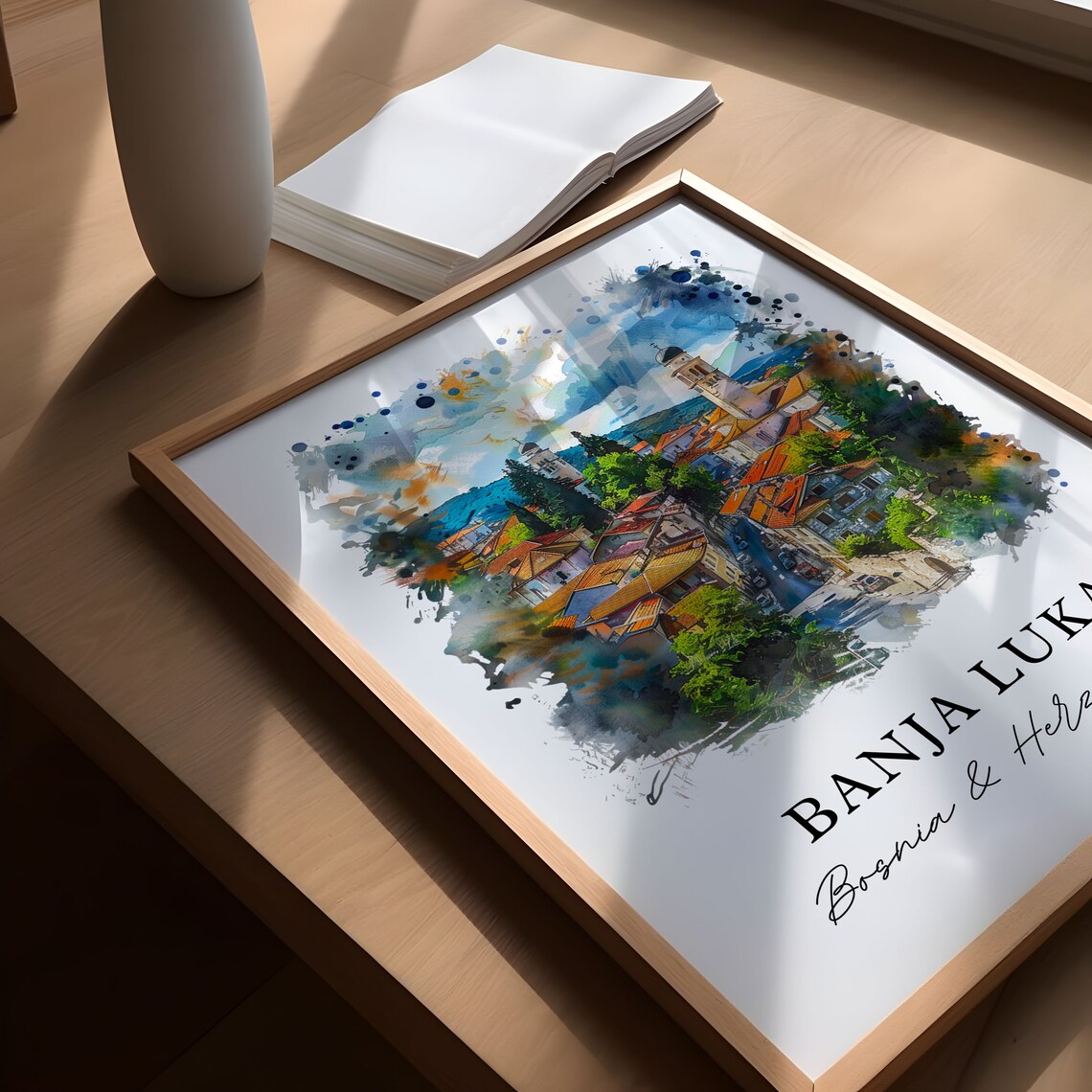 Banja Luka Bosnia and Herzegovina Watercolor Cityscape Travel Poster - Image 5