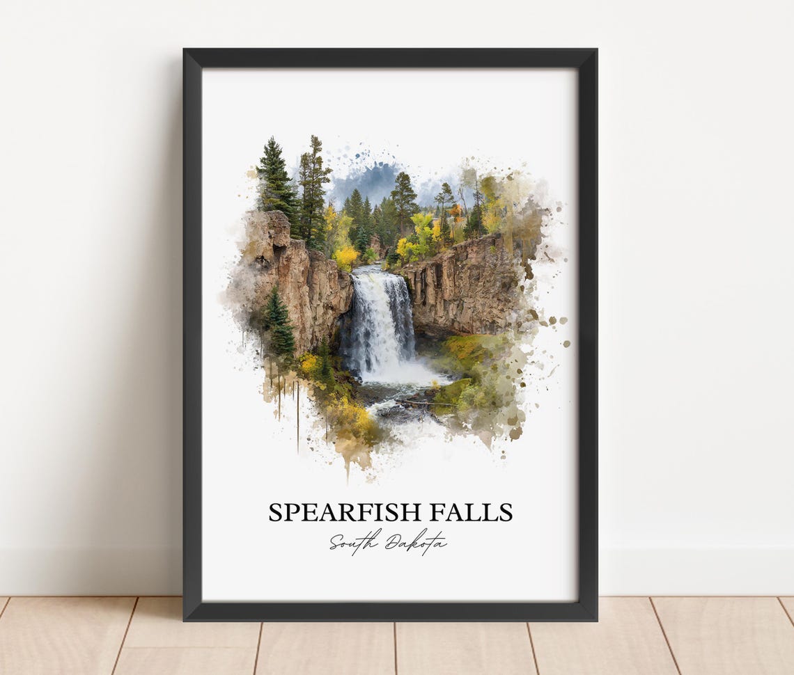 Spearfish Falls South Dakota Canyon Ledge Waterfall Watercolor Poster - Image 2
